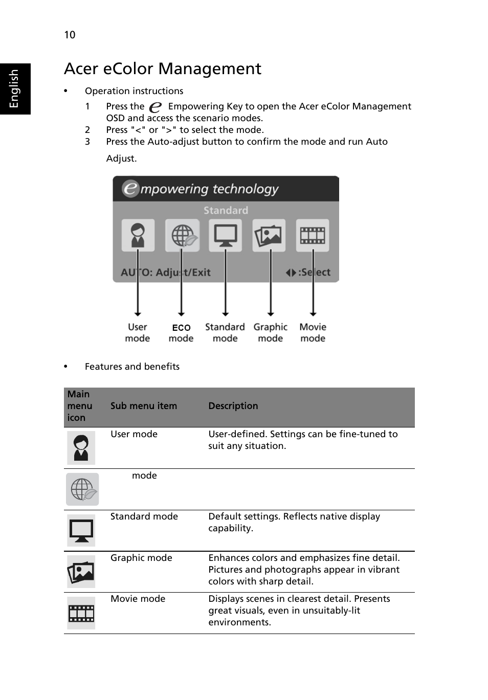 Acer ecolor management | Acer V223WL User Manual | Page 24 / 28