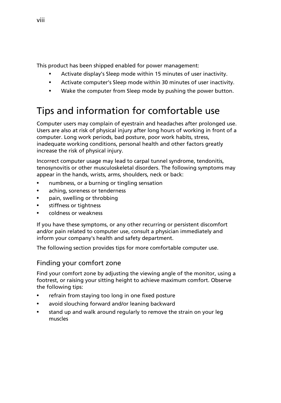 Tips and information for comfortable use | Acer V223WL User Manual | Page 8 / 28