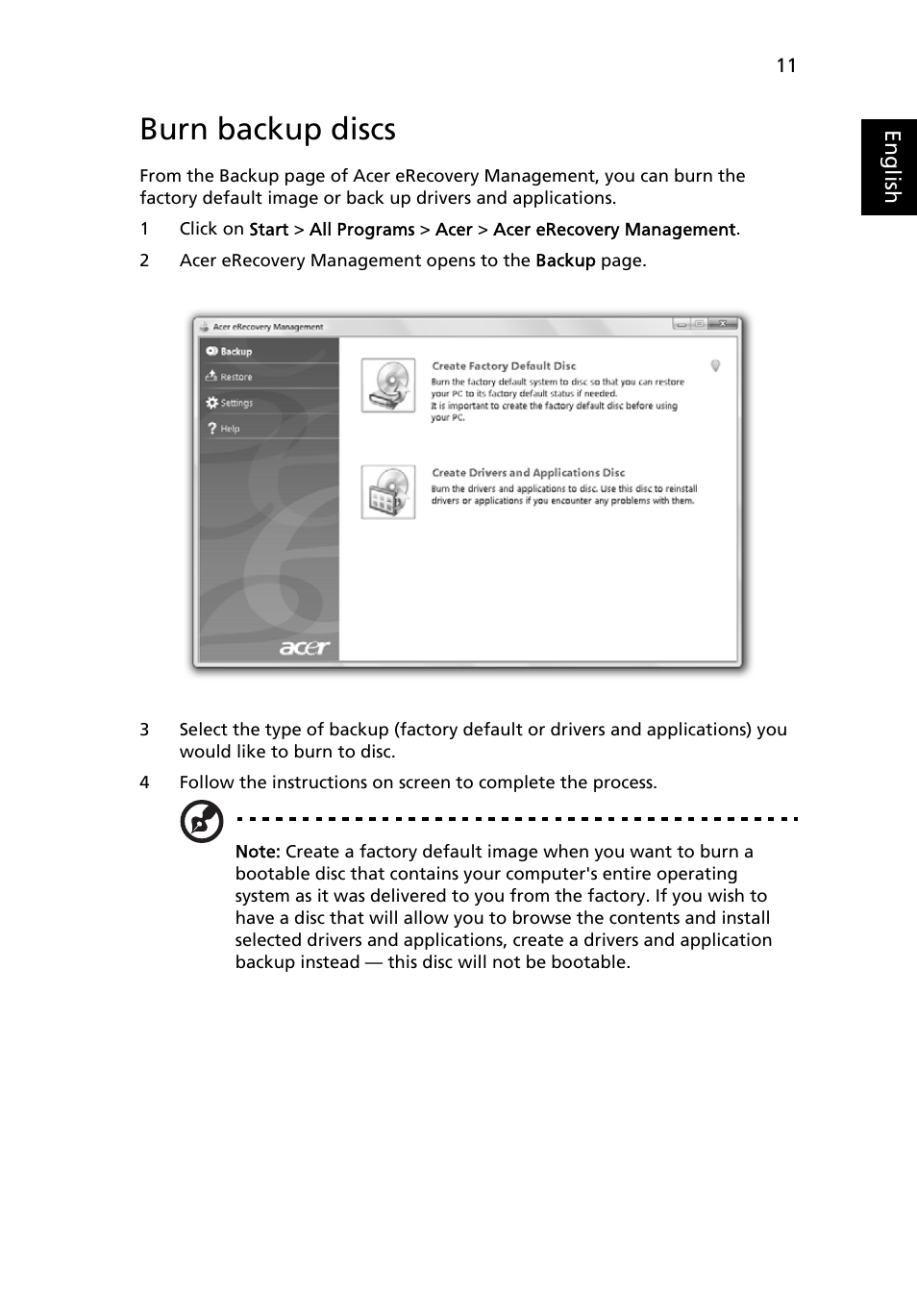 Burn backup discs | Acer TravelMate Series User Manual | Page 31 / 62