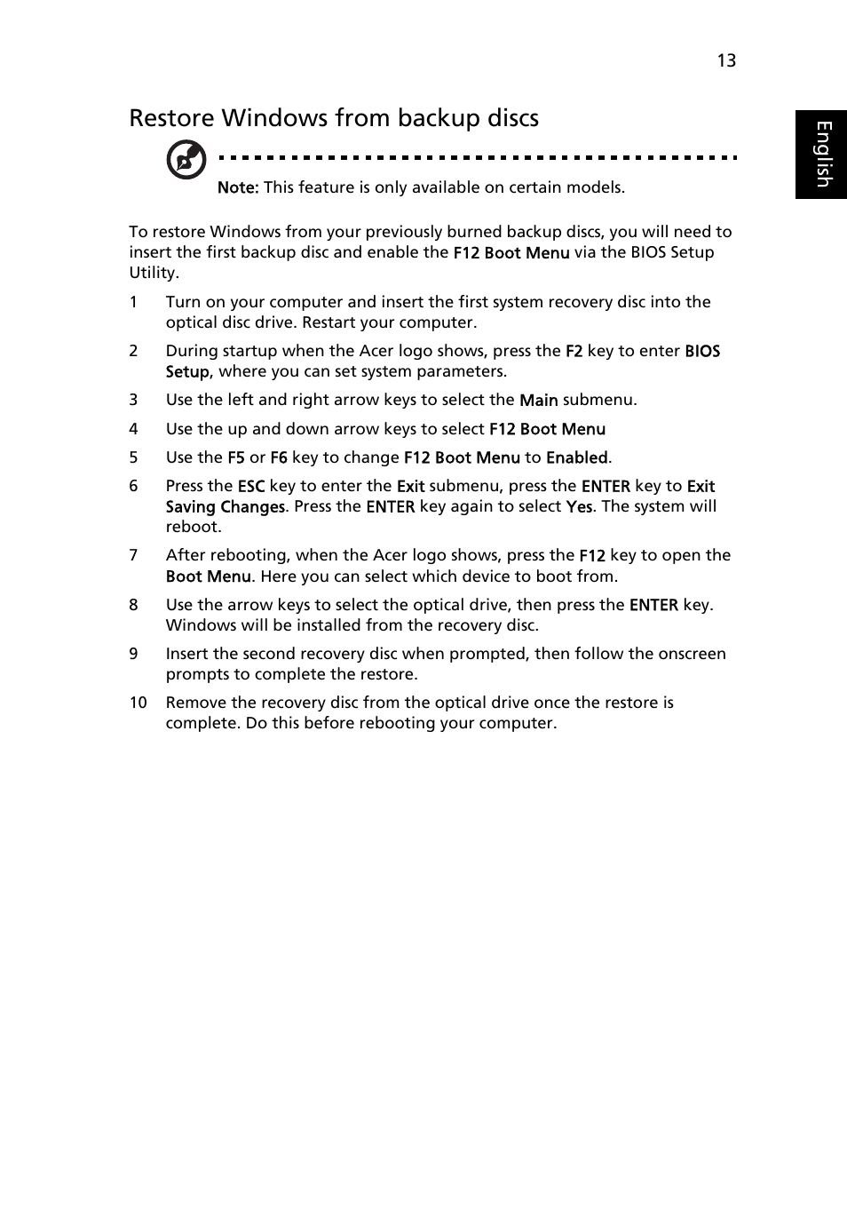 Restore windows from backup discs | Acer TravelMate Series User Manual | Page 33 / 62