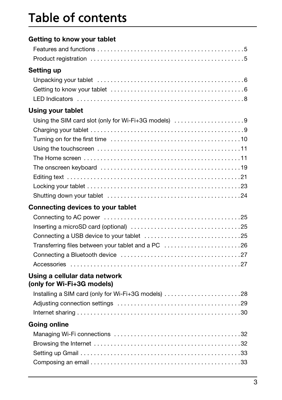 Acer A210 User Manual | Page 3 / 59