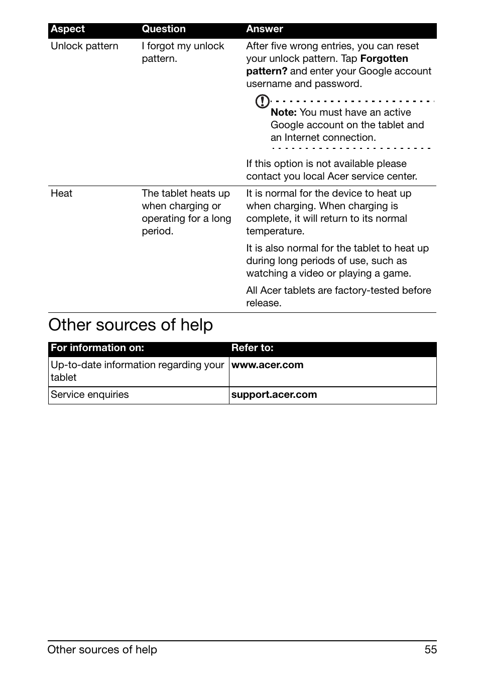 Other sources of help | Acer A210 User Manual | Page 55 / 59