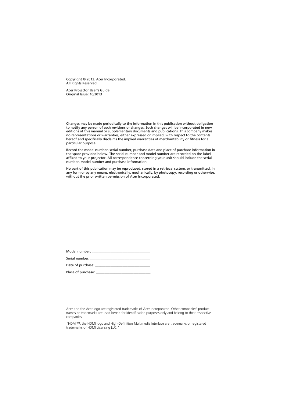 Acer P1380W User Manual | Page 2 / 69