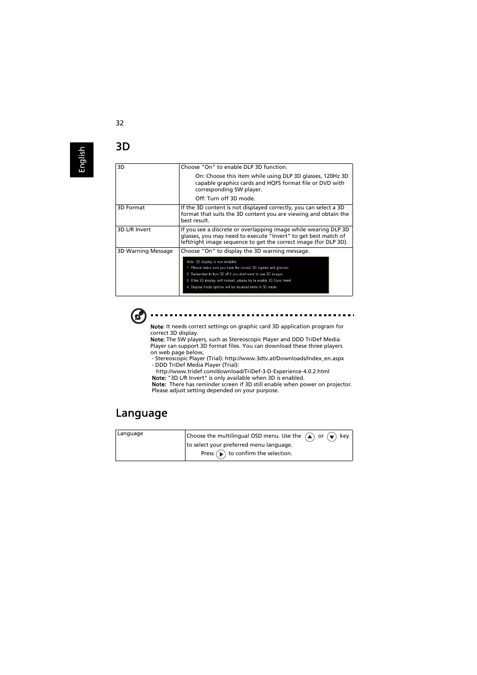 Language | Acer P1380W User Manual | Page 42 / 69