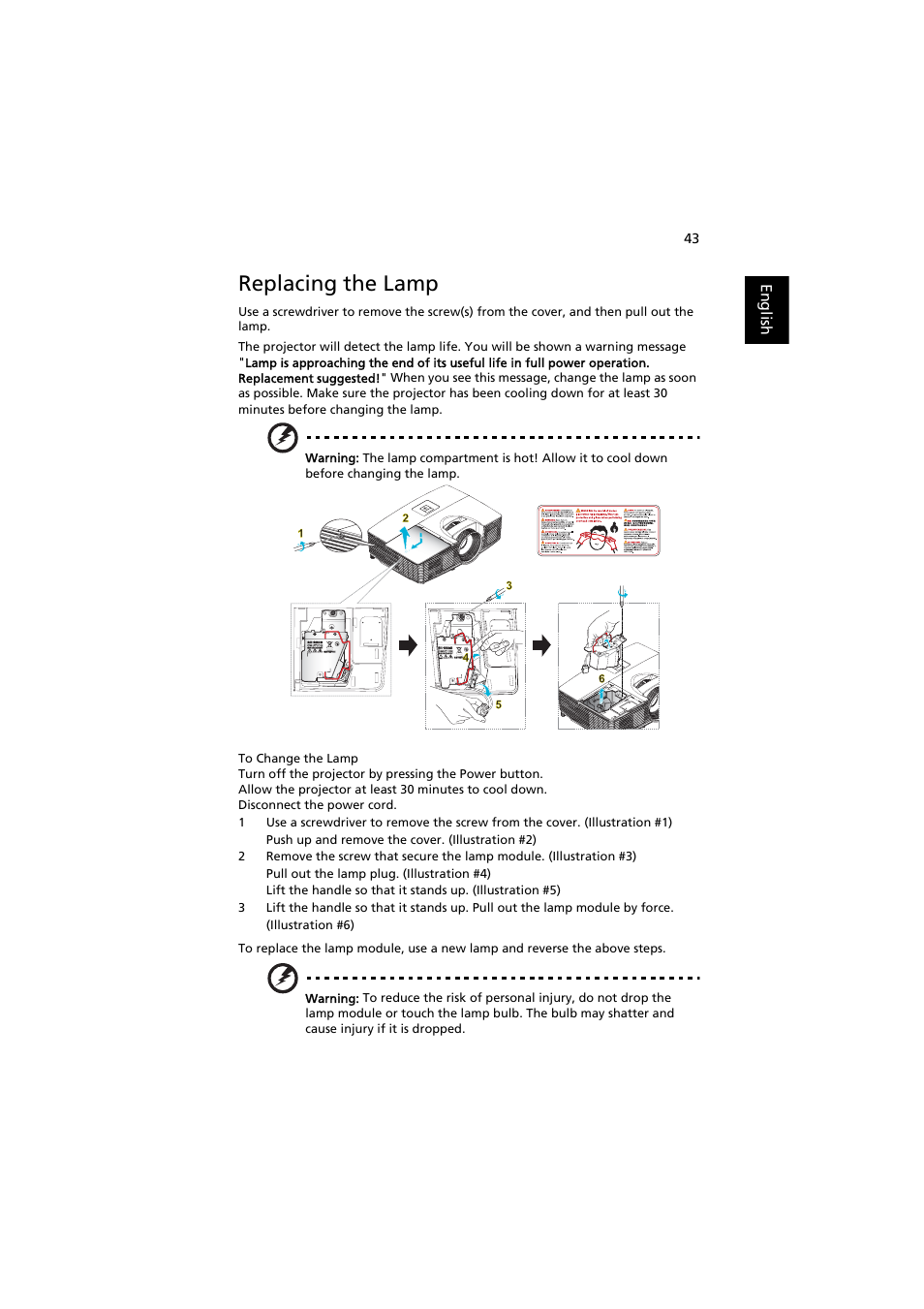 Replacing the lamp | Acer P1380W User Manual | Page 53 / 69