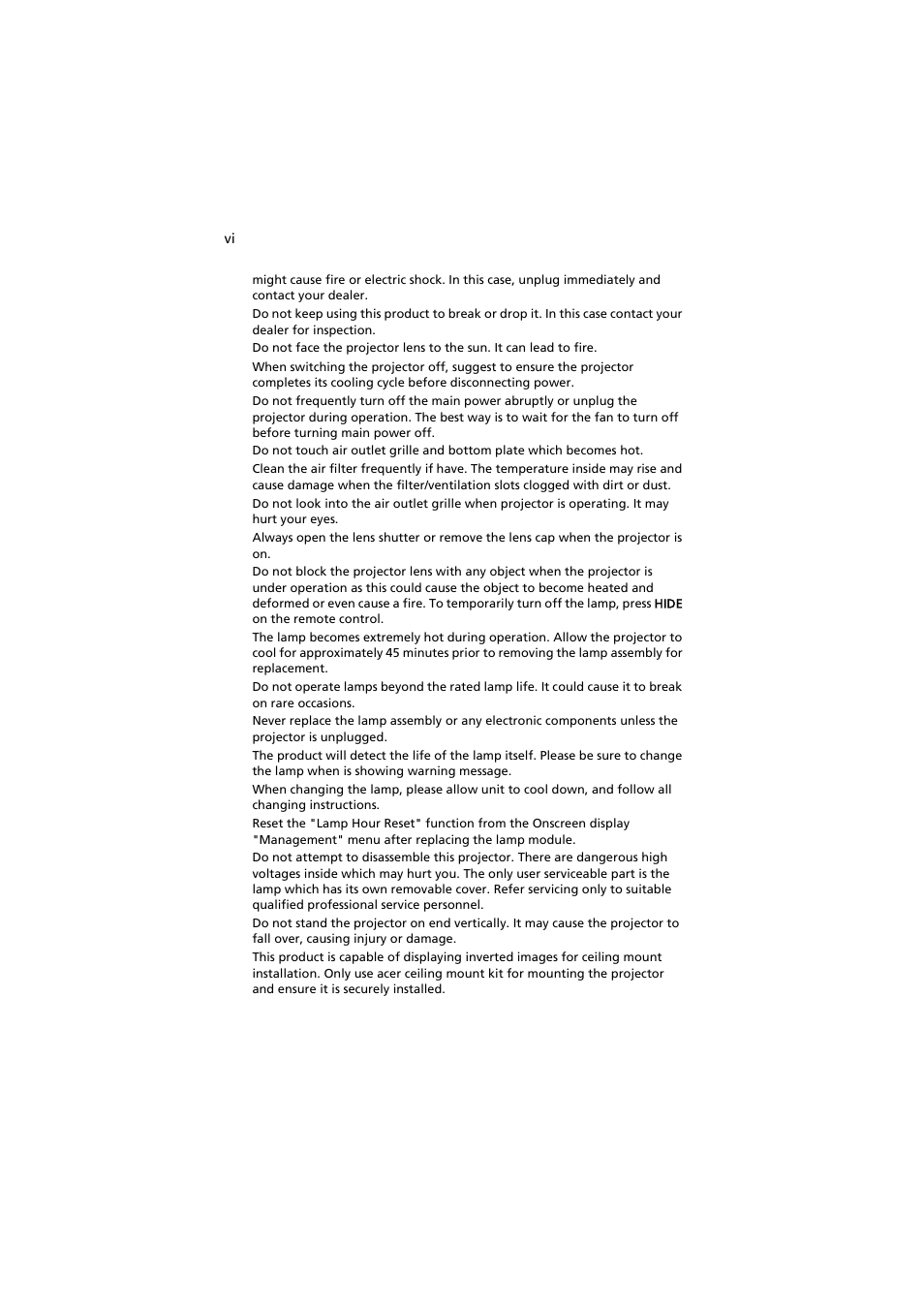 Acer P1380W User Manual | Page 6 / 69