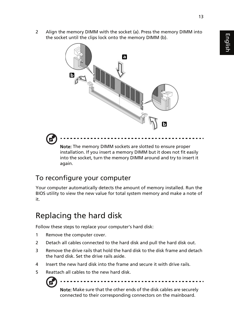 Replacing the hard disk, To reconfigure your computer | Acer AcerSystem (User Guide) User Manual | Page 23 / 39