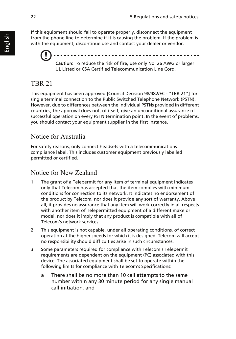 Tbr 21, Notice for australia, Notice for new zealand | Acer AcerSystem (User Guide) User Manual | Page 32 / 39