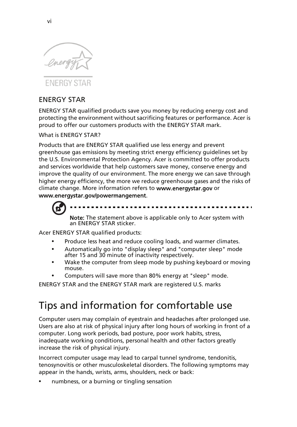 Tips and information for comfortable use | Acer AcerSystem (User Guide) User Manual | Page 6 / 39