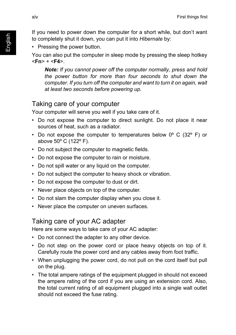 Taking care of your computer, Taking care of your ac adapter | Acer TravelMate P245-MG User Manual | Page 14 / 86