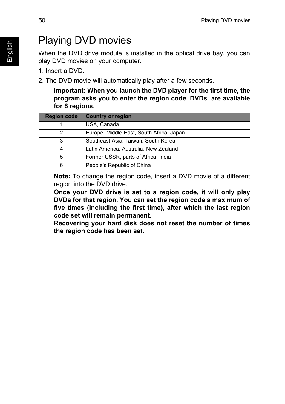 Playing dvd movies | Acer TravelMate P245-MG User Manual | Page 68 / 86