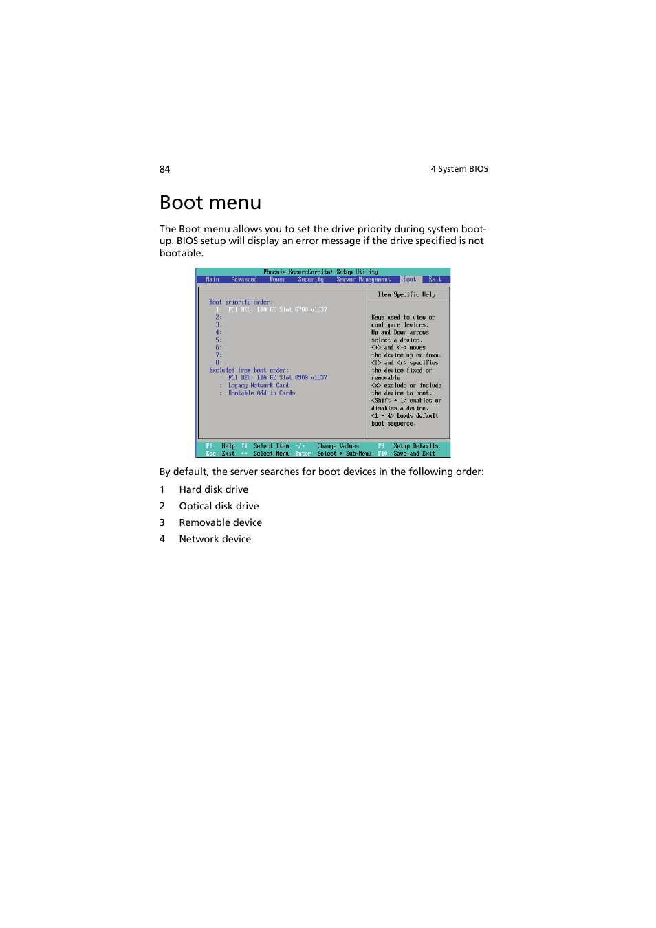 Boot menu | Acer AR320 F1 User Manual | Page 102 / 171