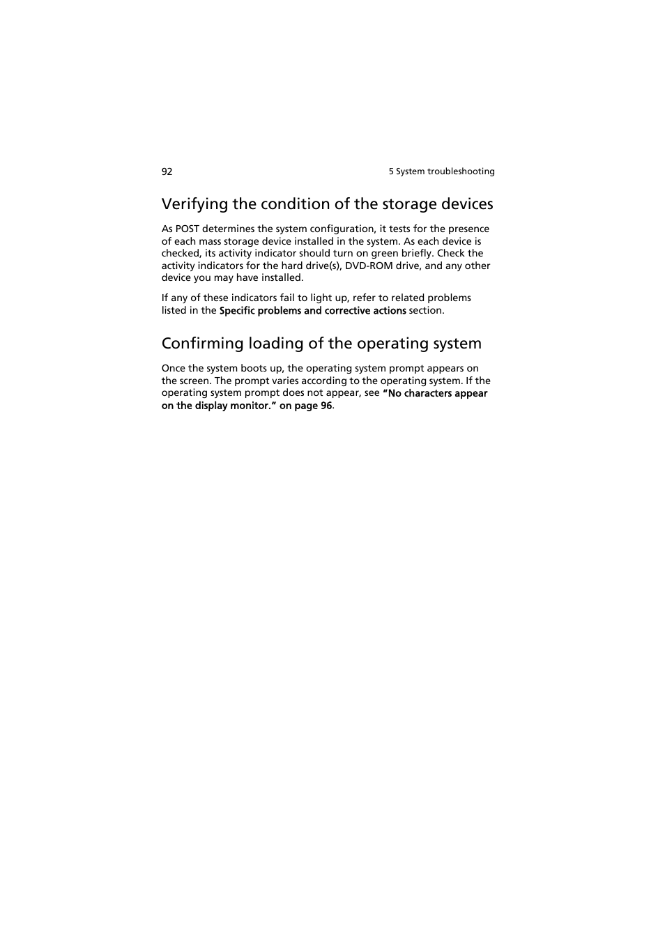 Verifying the condition of the storage devices, Confirming loading of the operating system | Acer AR320 F1 User Manual | Page 110 / 171