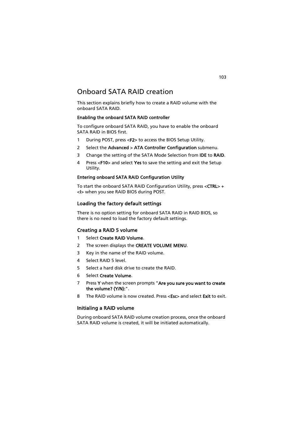 Onboard sata raid creation | Acer AR320 F1 User Manual | Page 121 / 171