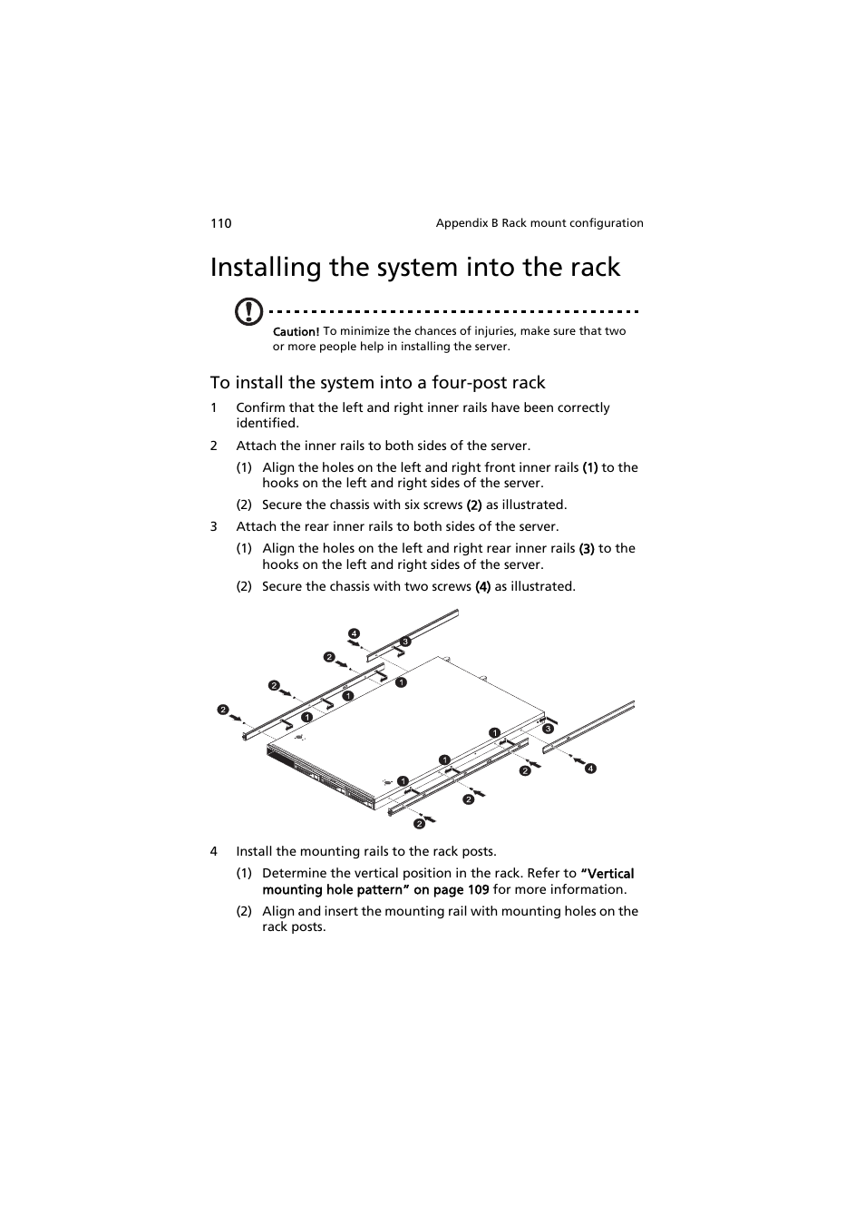 Installing the system into the rack | Acer AR320 F1 User Manual | Page 128 / 171