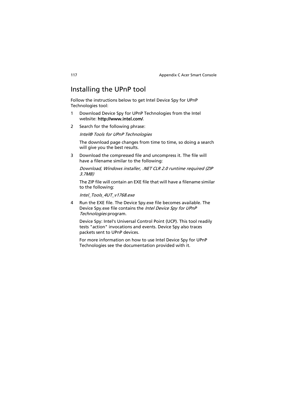 Installing the upnp tool | Acer AR320 F1 User Manual | Page 135 / 171