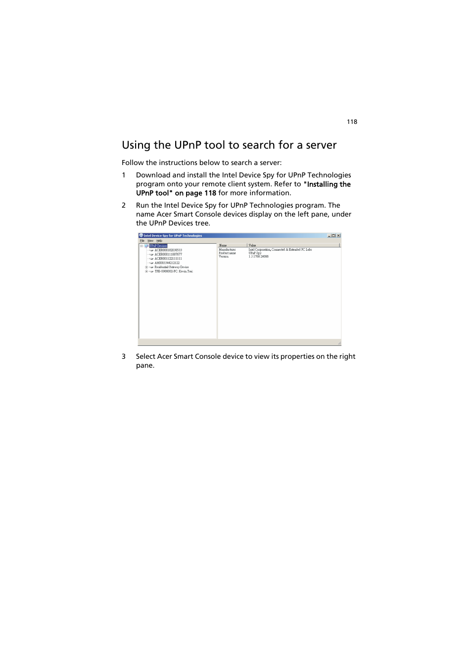 Using the upnp tool to search for a server | Acer AR320 F1 User Manual | Page 136 / 171