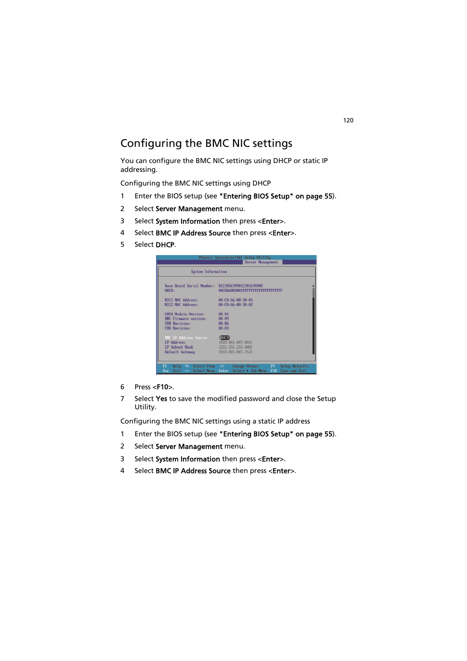 Configuring the bmc nic settings | Acer AR320 F1 User Manual | Page 138 / 171