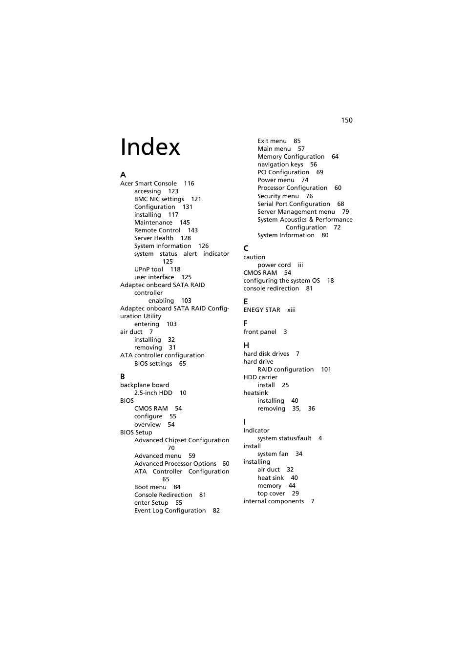 Index, Index 151 | Acer AR320 F1 User Manual | Page 168 / 171