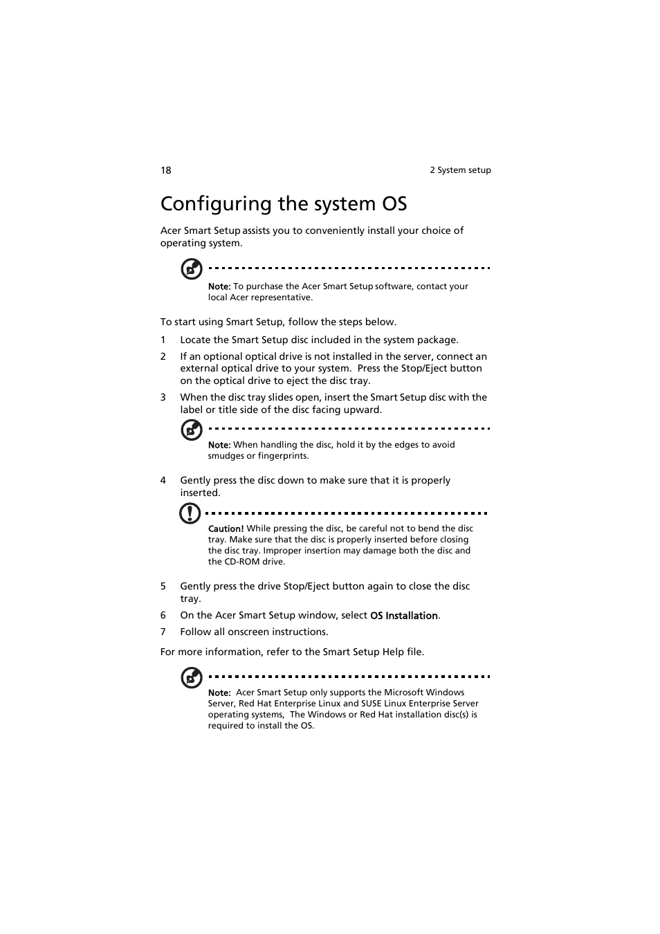 Configuring the system os | Acer AR320 F1 User Manual | Page 36 / 171