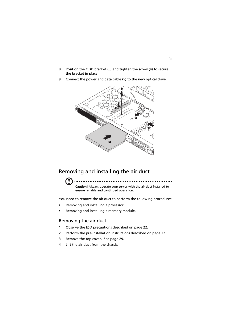 Removing and installing the air duct, Removing the air duct | Acer AR320 F1 User Manual | Page 49 / 171