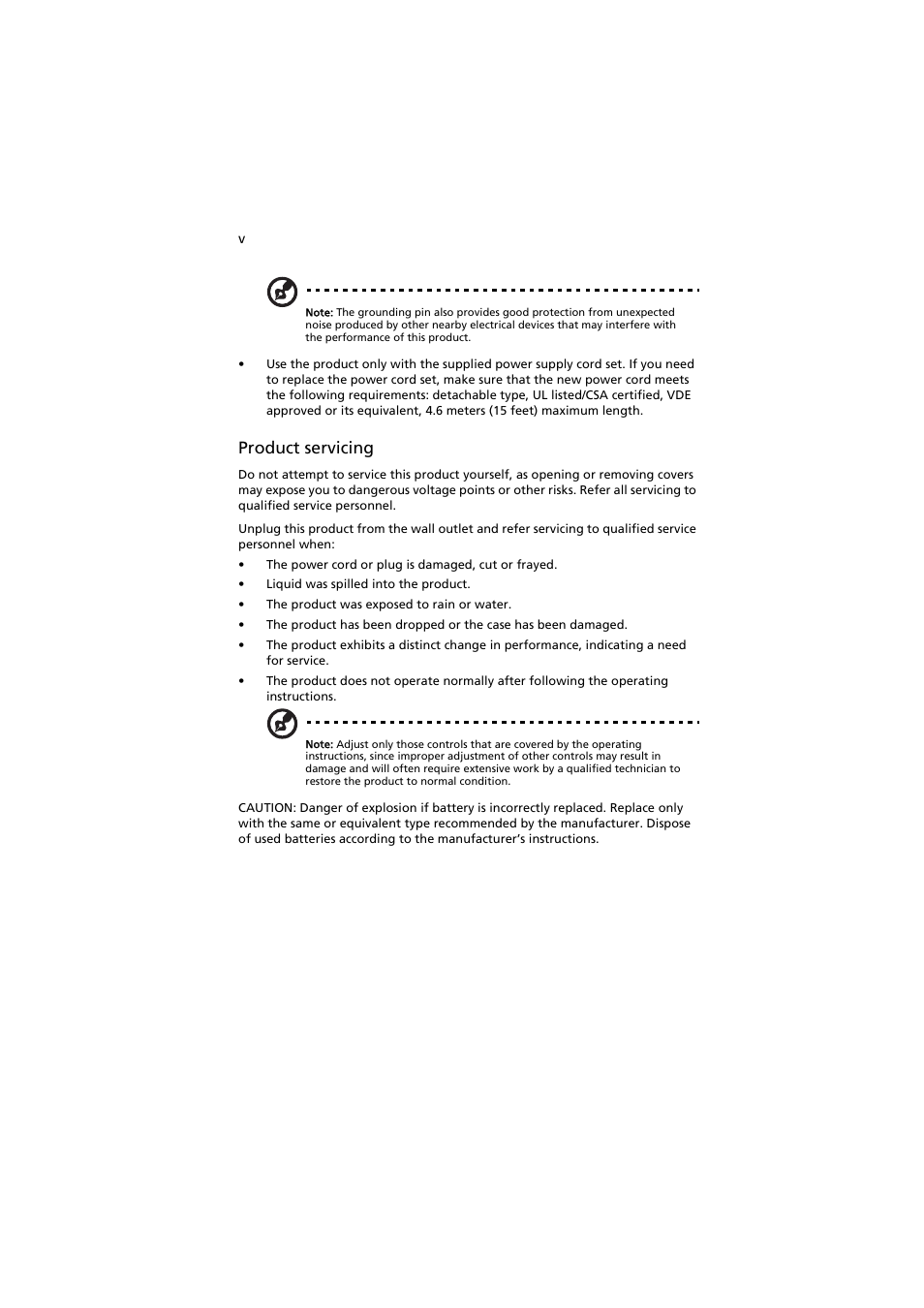 Product servicing | Acer AR320 F1 User Manual | Page 5 / 171