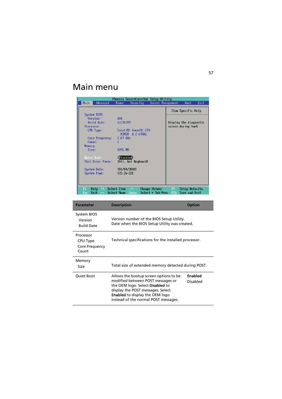 Main menu | Acer AR320 F1 User Manual | Page 75 / 171