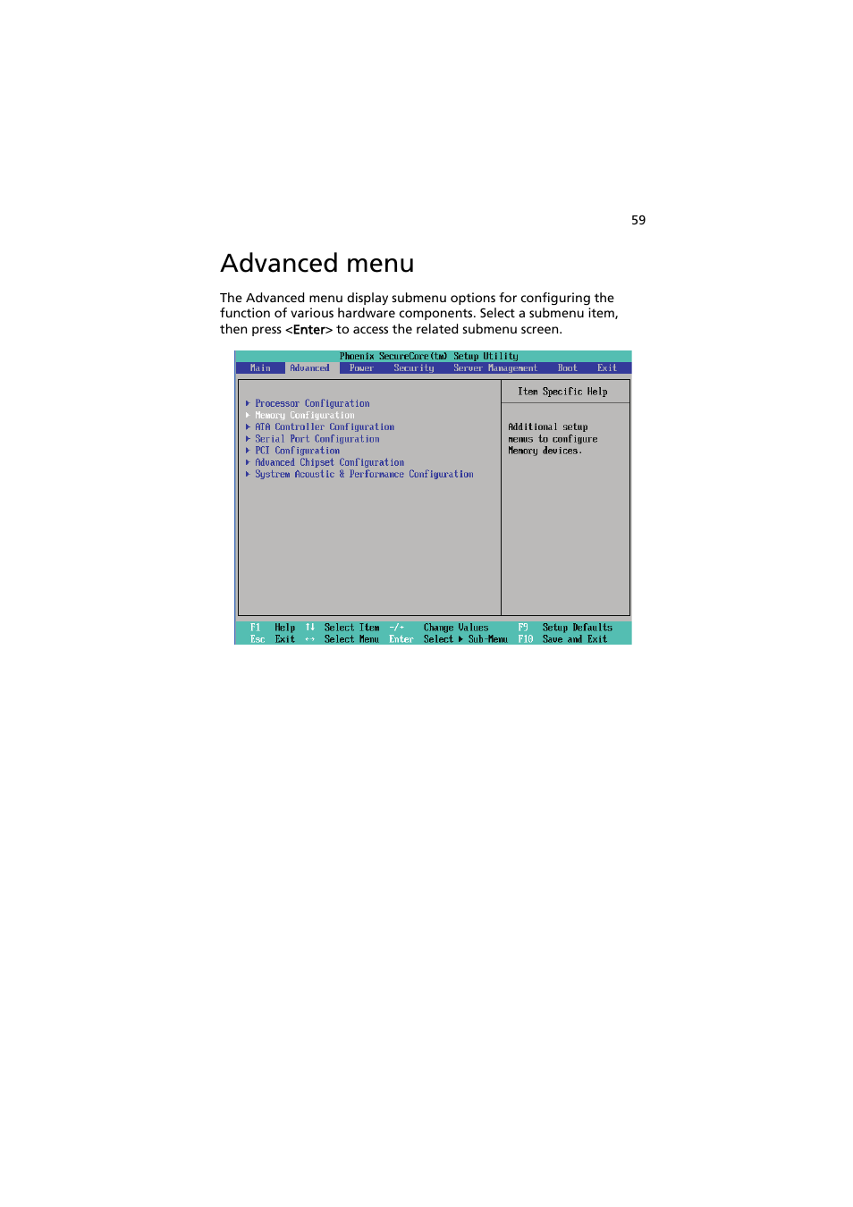 Advanced menu | Acer AR320 F1 User Manual | Page 77 / 171