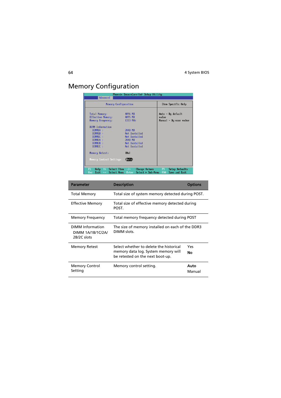 Memory configuration | Acer AR320 F1 User Manual | Page 82 / 171