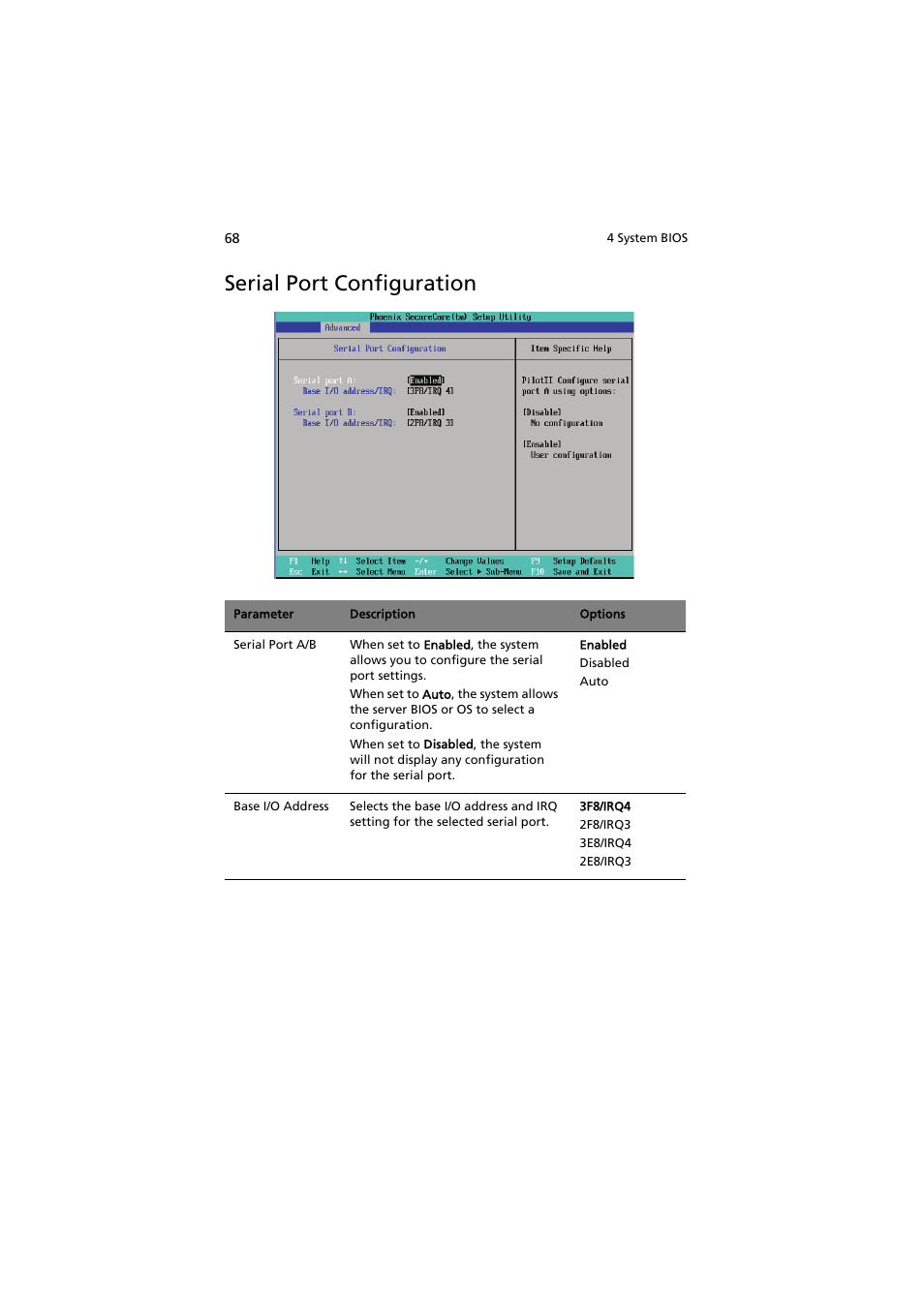 Serial port configuration | Acer AR320 F1 User Manual | Page 86 / 171