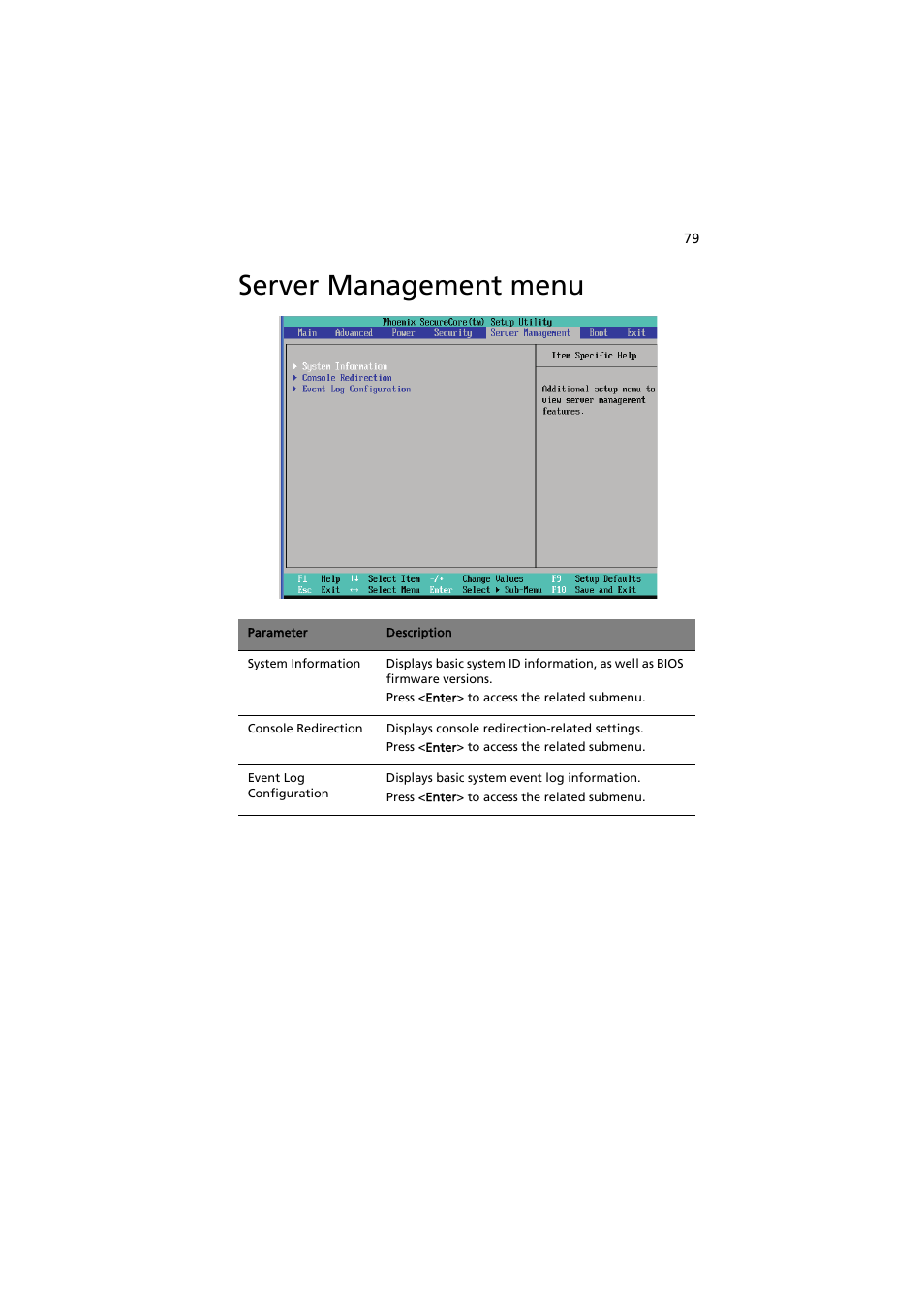 Server management menu | Acer AR320 F1 User Manual | Page 97 / 171