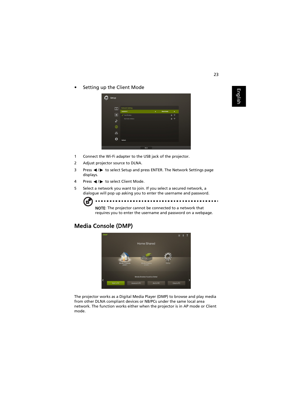 Media console (dmp) | Acer P1373WB User Manual | Page 23 / 58