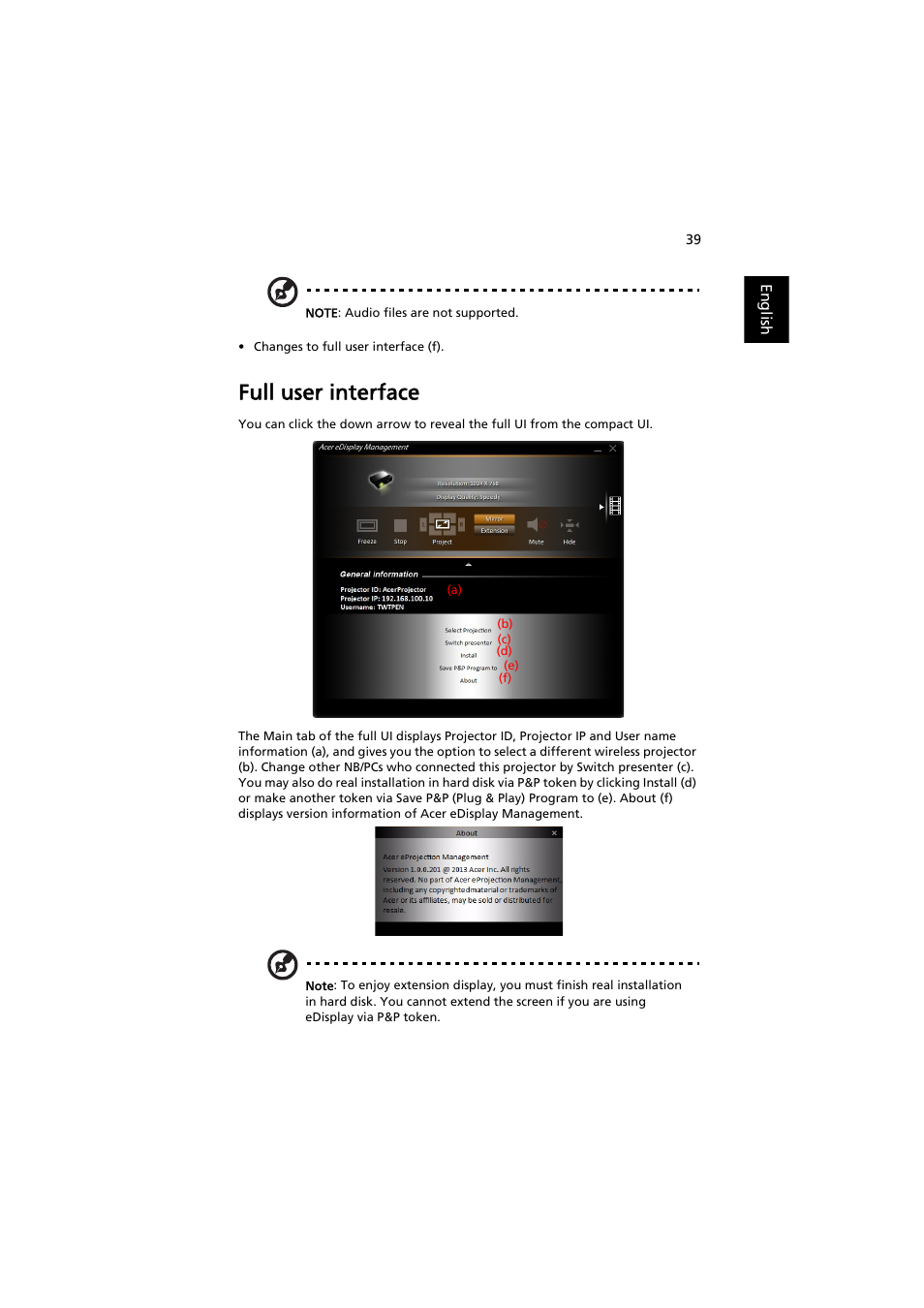 Full user interface | Acer P1373WB User Manual | Page 39 / 58