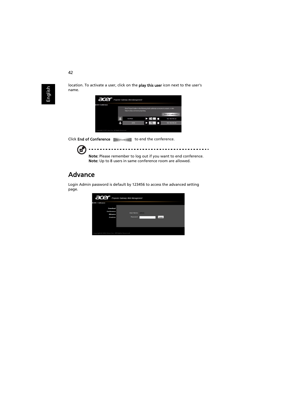 Advance | Acer P1373WB User Manual | Page 42 / 58