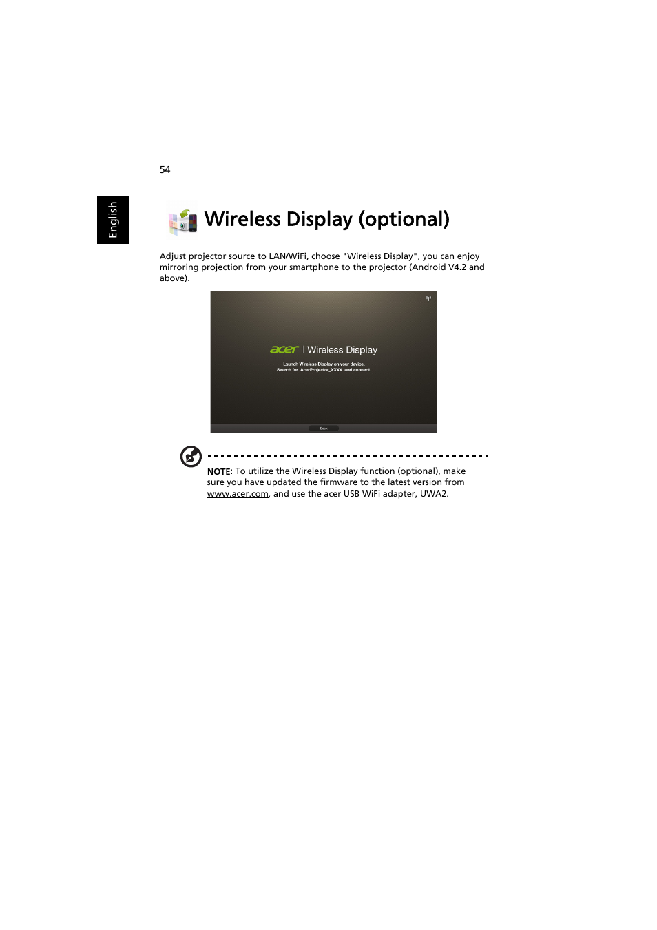 Wireless display (optional) | Acer P1373WB User Manual | Page 54 / 58