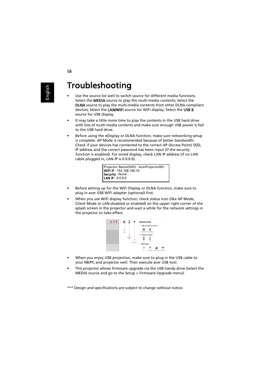 Troubleshooting | Acer P1373WB User Manual | Page 58 / 58