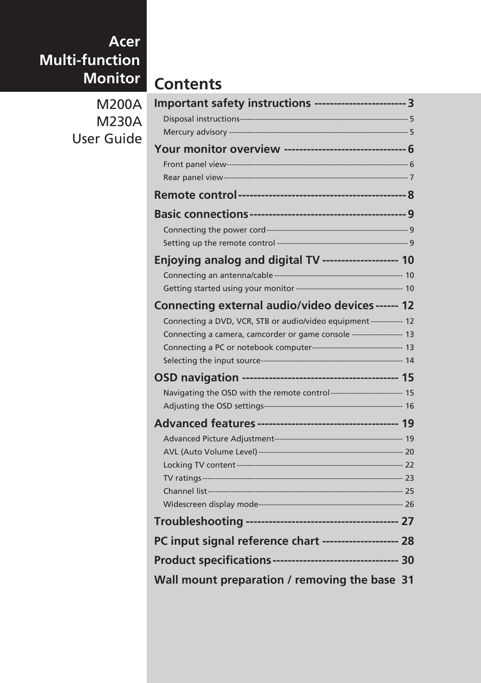 Acer M230A User Manual | 31 pages