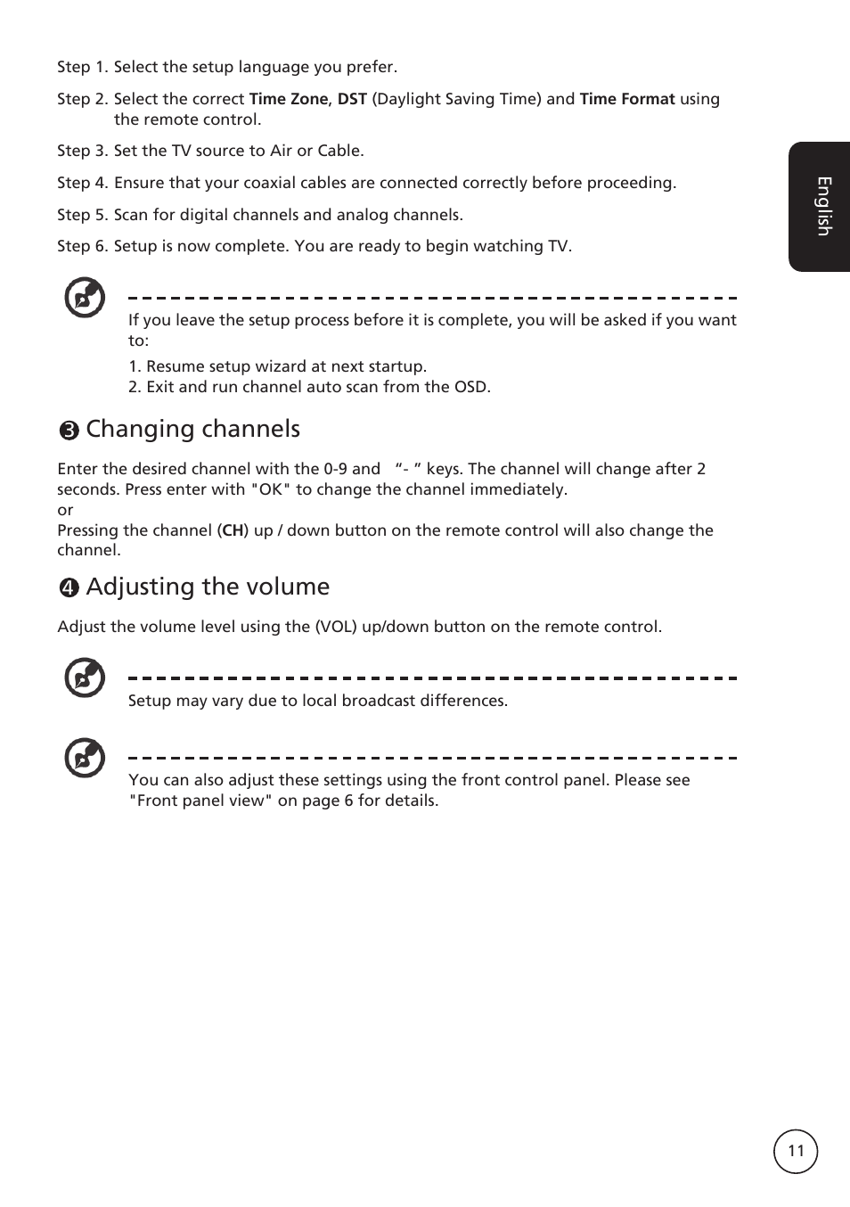 Changing channels, Adjusting the volume | Acer M230A User Manual | Page 11 / 31