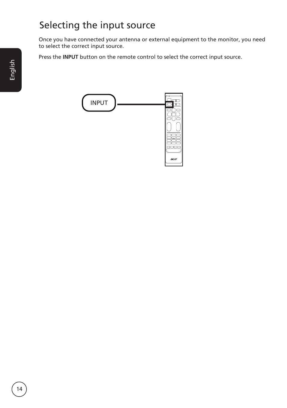 Selecting the input source | Acer M230A User Manual | Page 14 / 31