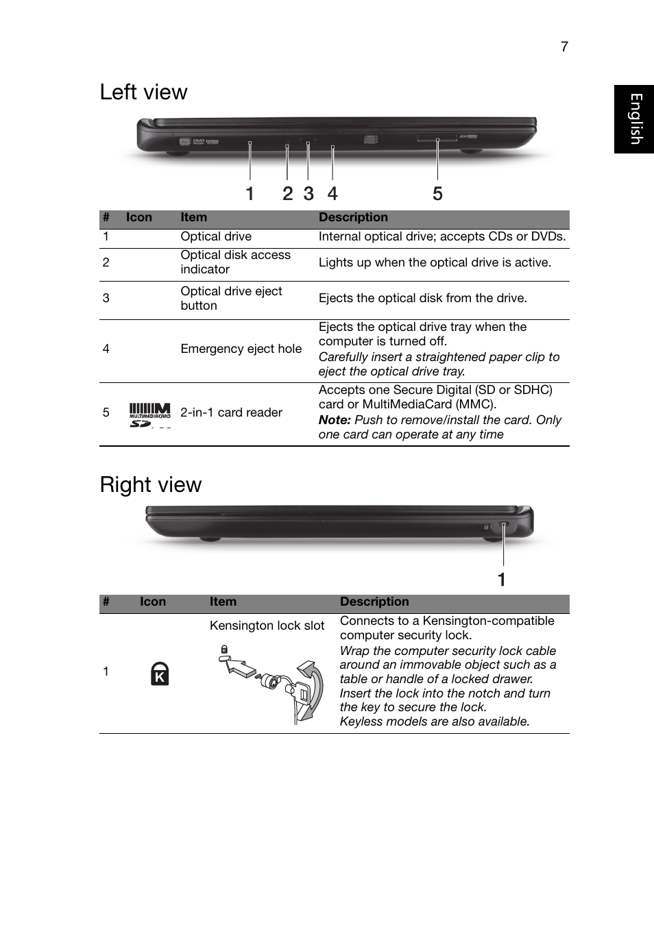 Left view, Right view, Left view right view | Acer Aspire M3-581PTG User Manual | Page 7 / 10