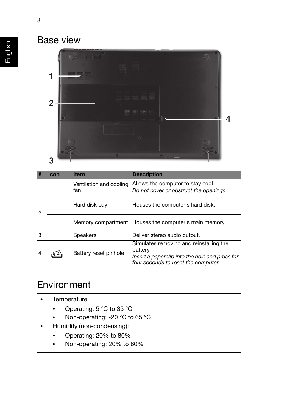 Base view, Environment, Base view environment | Acer Aspire M3-581PTG User Manual | Page 8 / 10