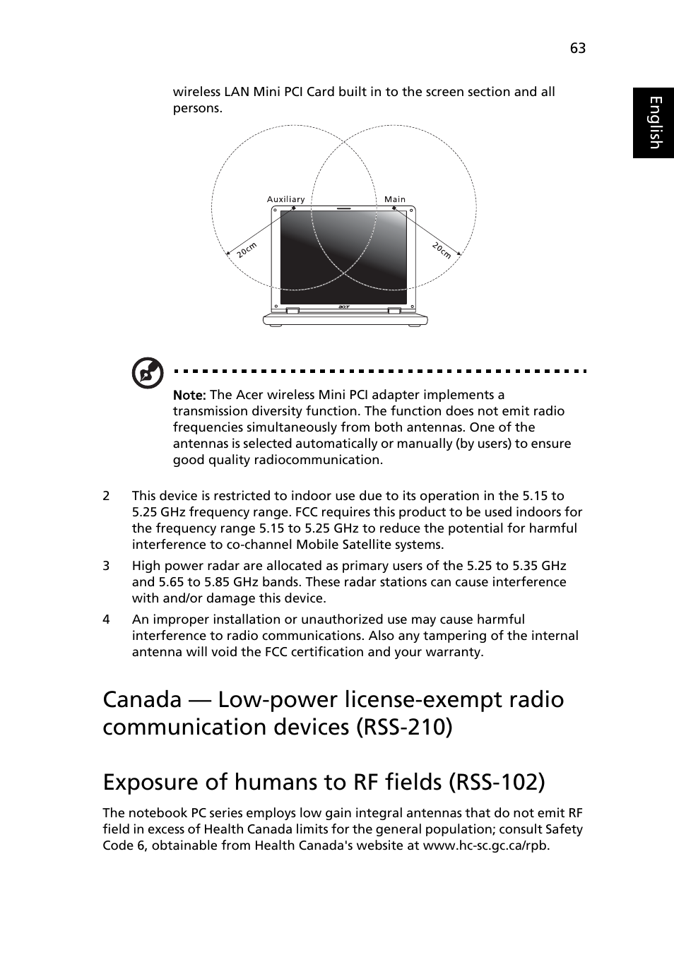 Exposure of humans to rf fields (rss-102) | Acer Extensa 4430 User Manual | Page 83 / 86