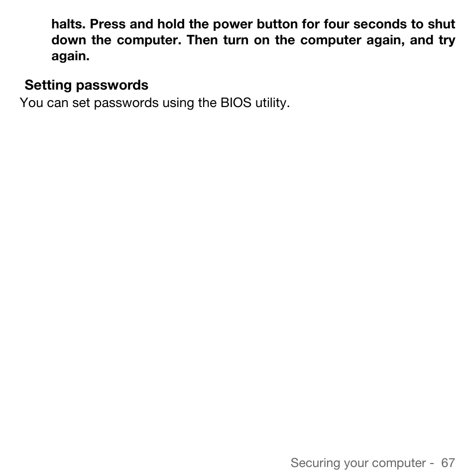 Setting passwords | Acer TravelMate 5744Z User Manual | Page 67 / 95