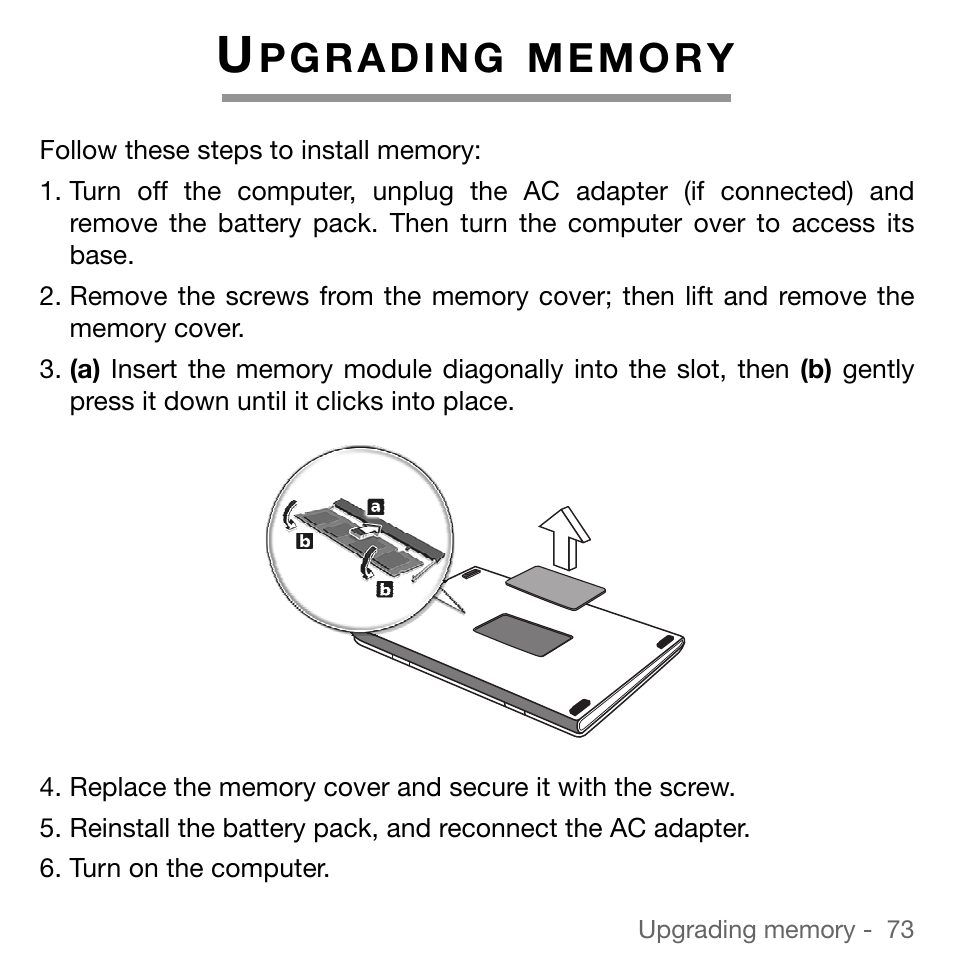 Upgrading memory | Acer TravelMate 5744Z User Manual | Page 73 / 95