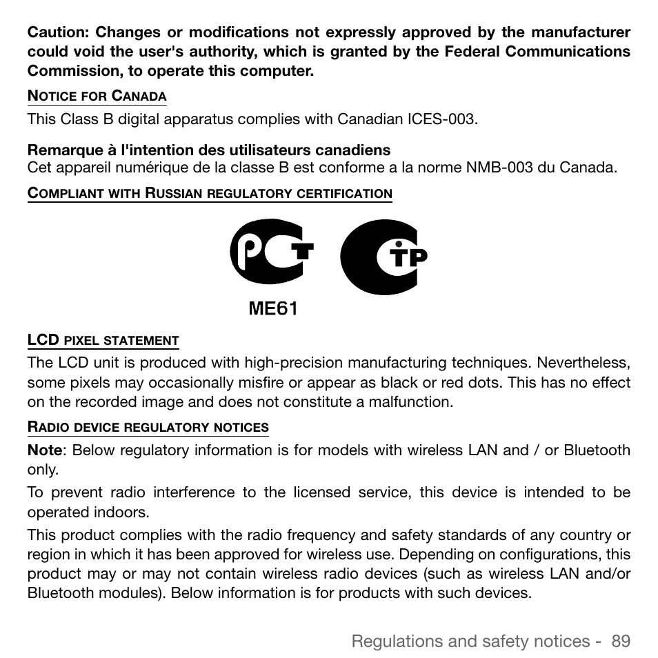 Regulations and safety notices - 89 | Acer TravelMate 5744Z User Manual | Page 89 / 95