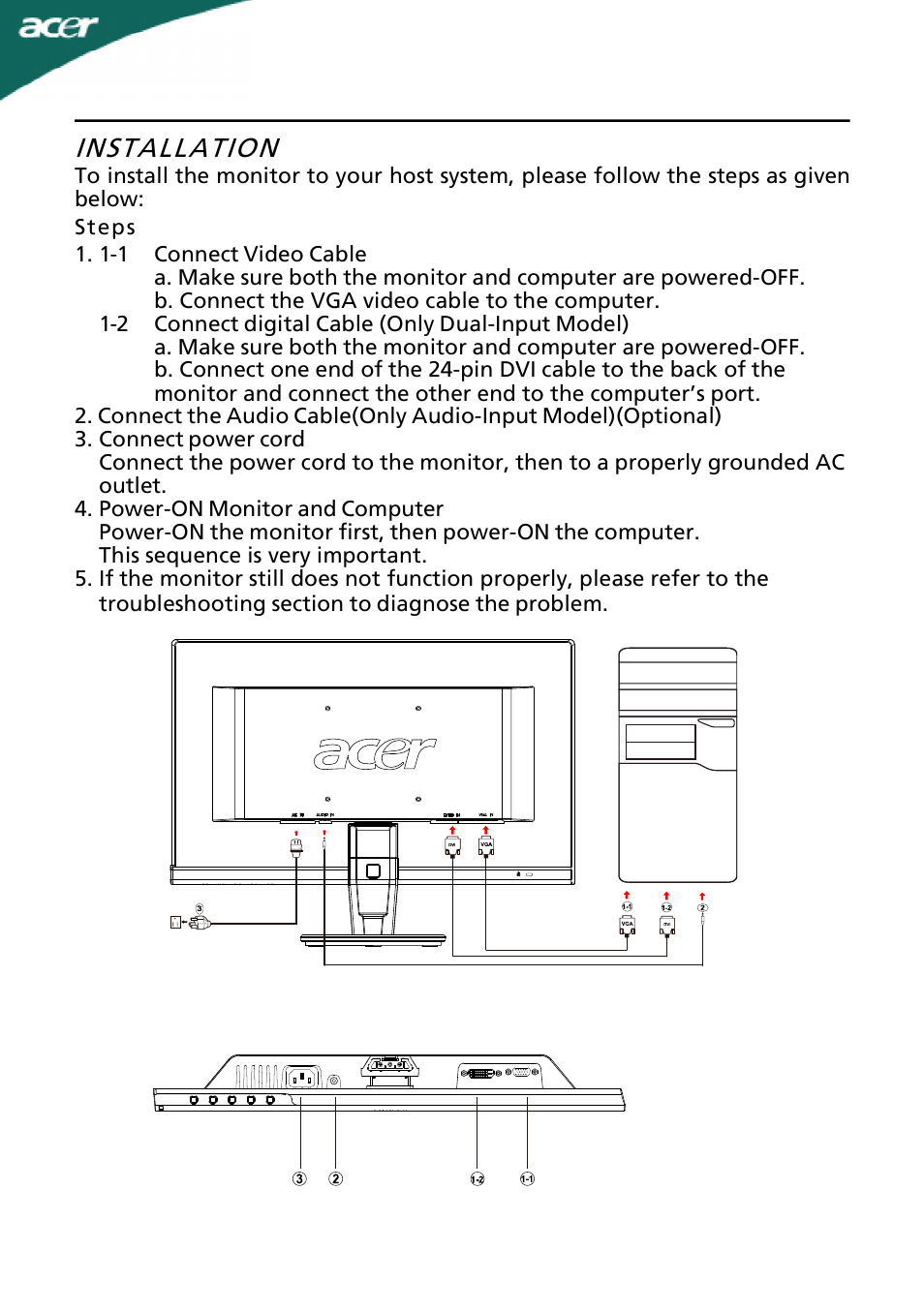 Installation | Acer P196HQV User Manual | Page 13 / 23