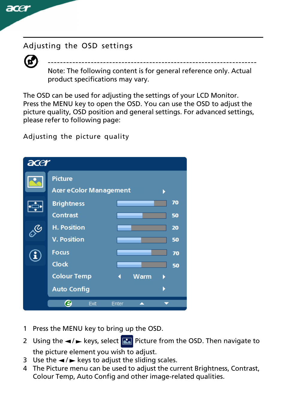 Acer P196HQV User Manual | Page 16 / 23