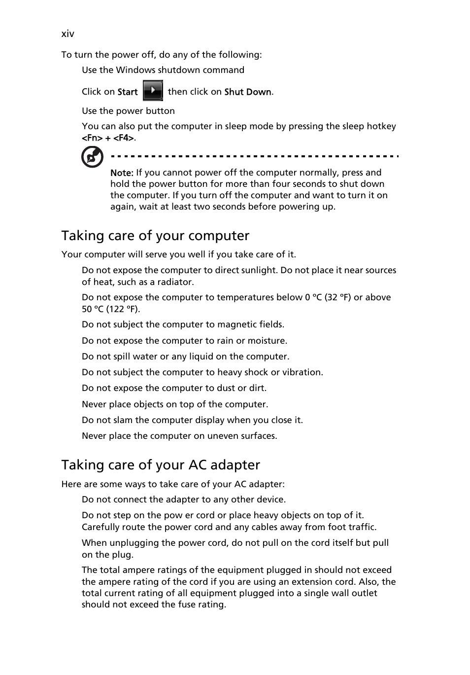 Taking care of your computer, Taking care of your ac adapter | Acer Extensa Series (Generic User Guide) User Manual | Page 14 / 62