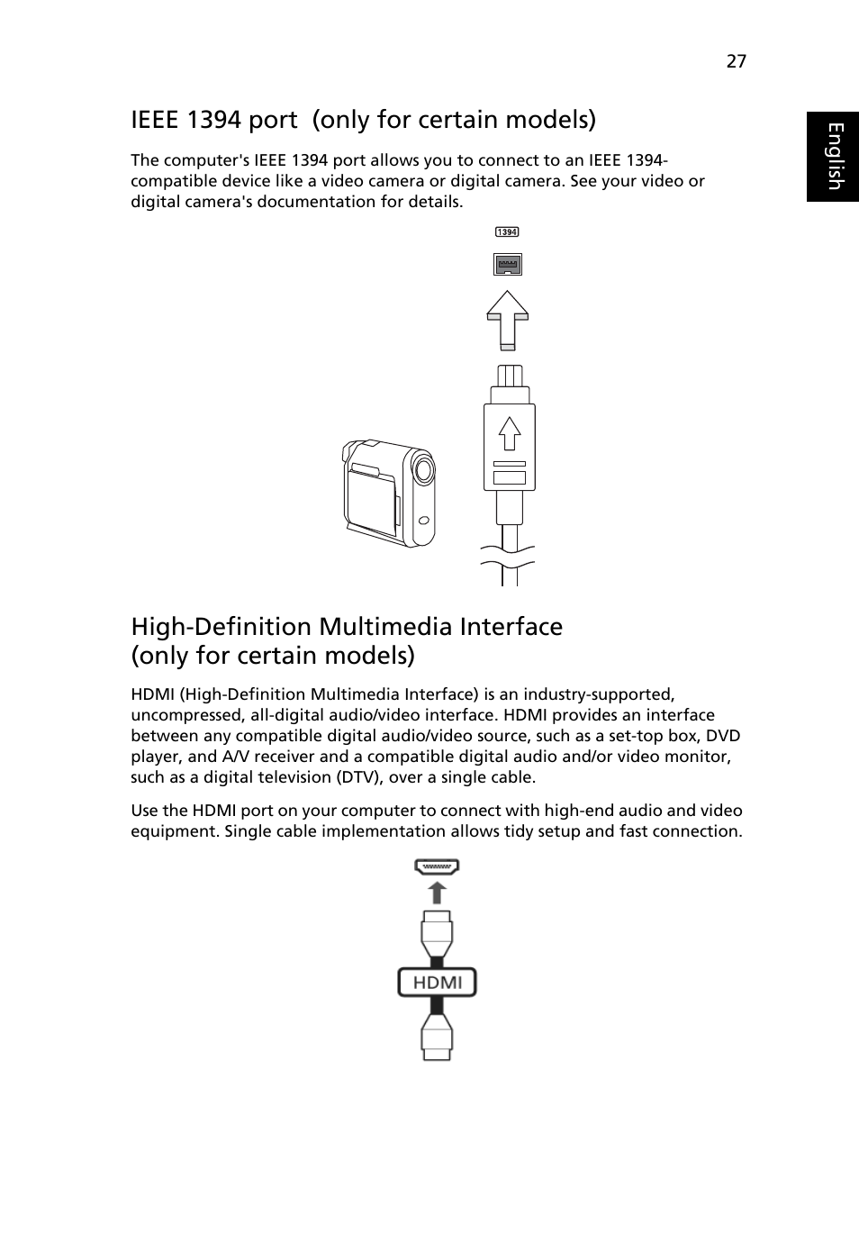 Ieee 1394 port (only for certain models) | Acer Extensa Series (Generic User Guide) User Manual | Page 47 / 62