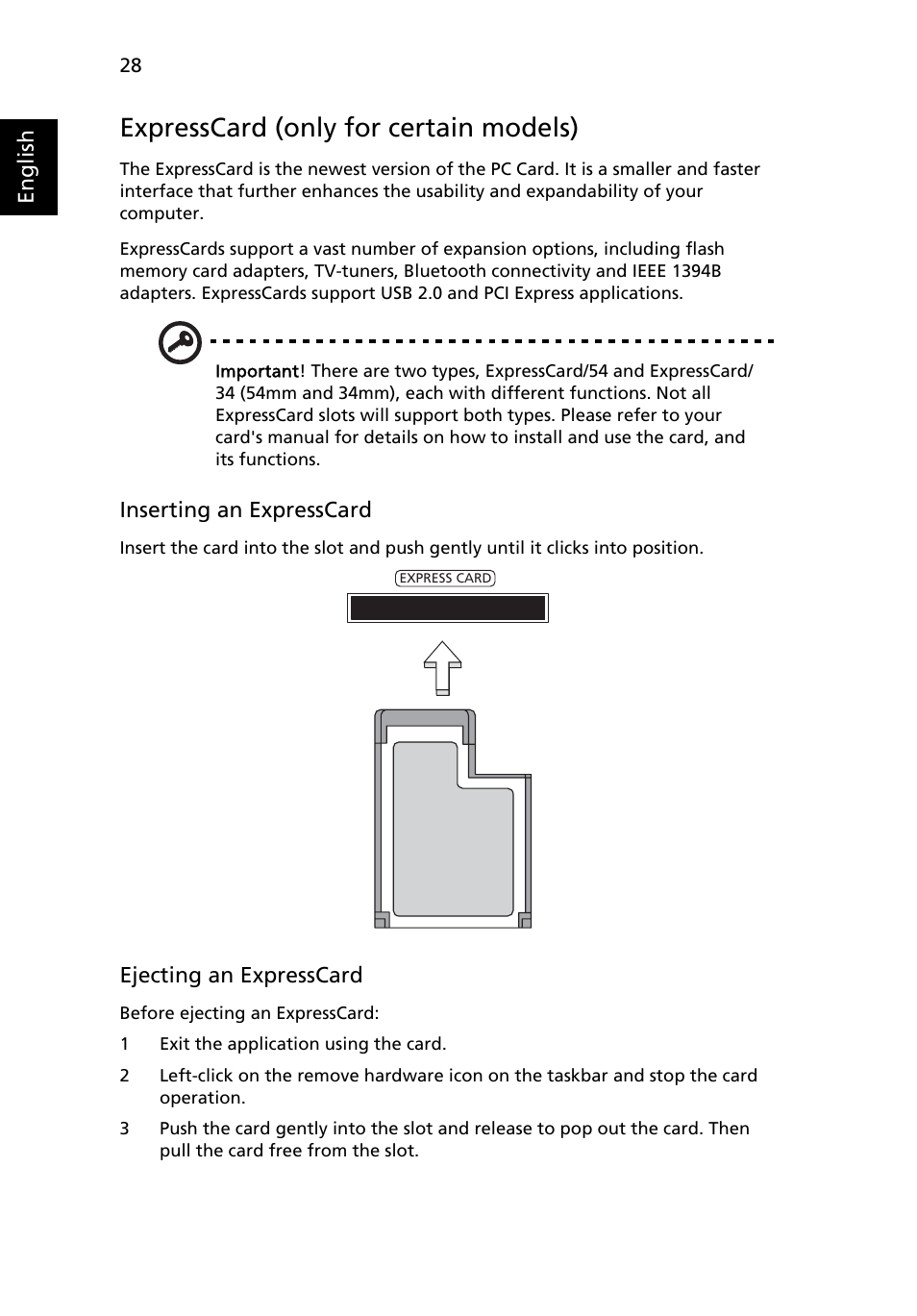 Expresscard (only for certain models) | Acer Extensa Series (Generic User Guide) User Manual | Page 48 / 62